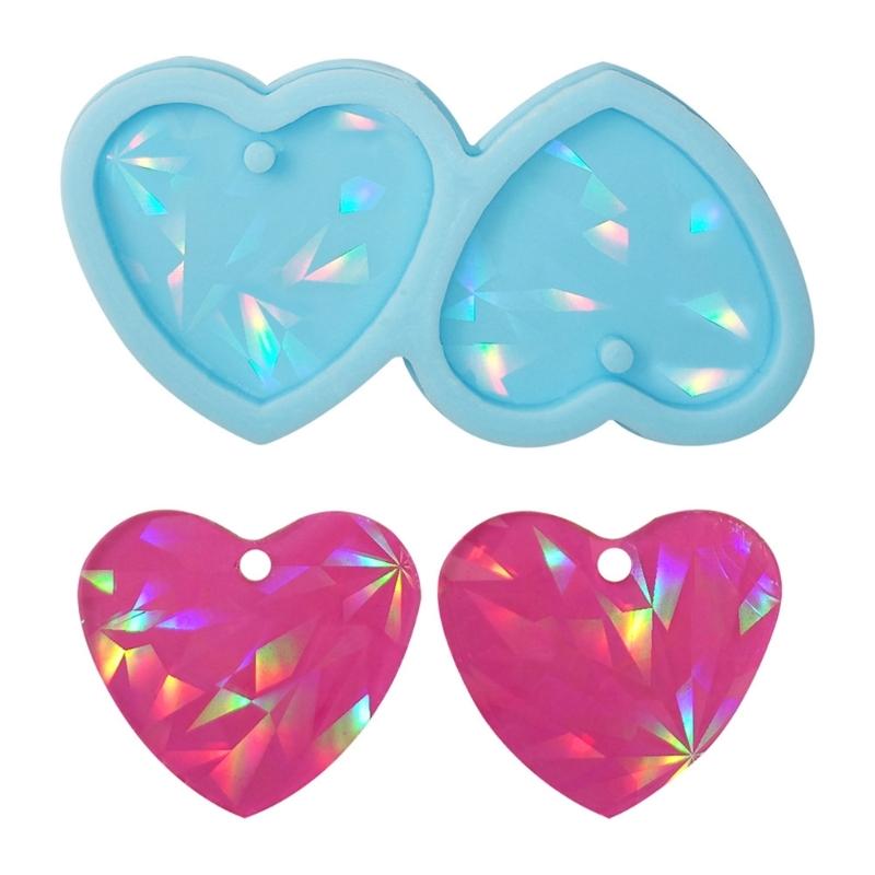 Heart Earring Resin Mold Jewelry Casting Mold Silicone Pendant Mould Holographics Epoxy Resin Mold for Keychain Crafts