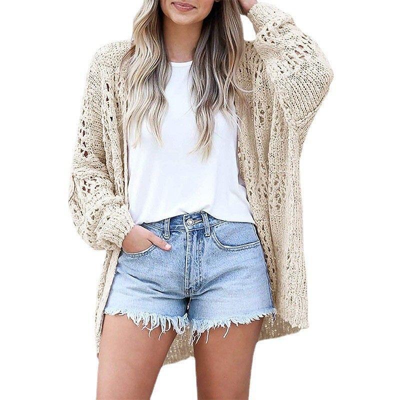 New Fashion Fall New Arrival Cardigan Long Sleeves Loose Sweater Pure Color Cut Out Coat Sweater Female Export Elegant