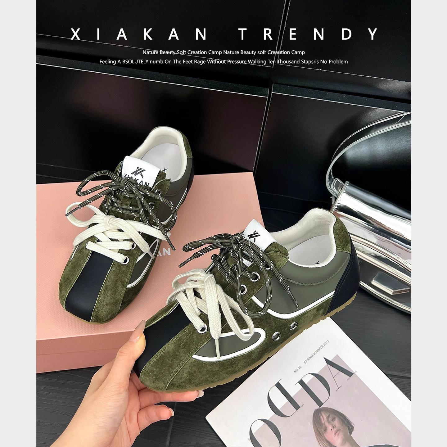 

Кожаные немецкие тренировочные туфли женские с внутренней платформой 2025 новые универсальные спортивные для отдыха удобные дышащие для бега кроссовки Форреста Гампа грех 40 зелёный