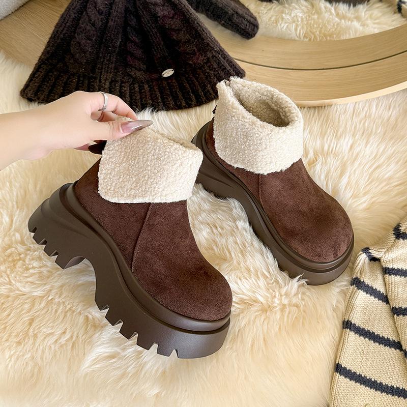 Women's two wear thick bottom large size thickened winter warm fur one snow boots thick lining ankle boots non-slip hiking sports cotton shoes