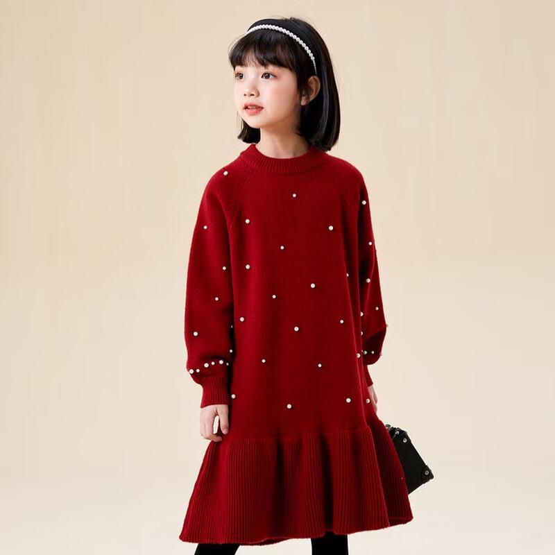 Девочковое новогоднее платье-свитер с бусинами и рюшами 170