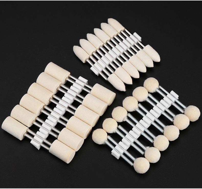 Wool Polishing Wheel with 3mm Shank, Metal Grinding Head for Mirror and Jadeite Polishing
