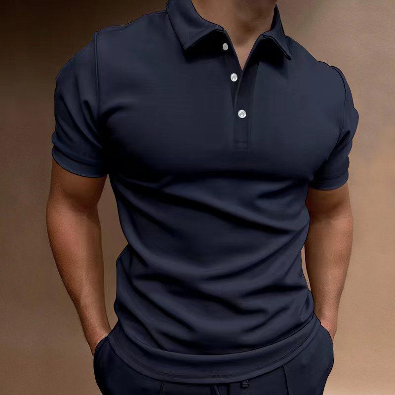 Summer New Europe and The United States Men's Solid Color Casual Polo Shirt Men's Daily Short-sleeved Button T-shirt Top