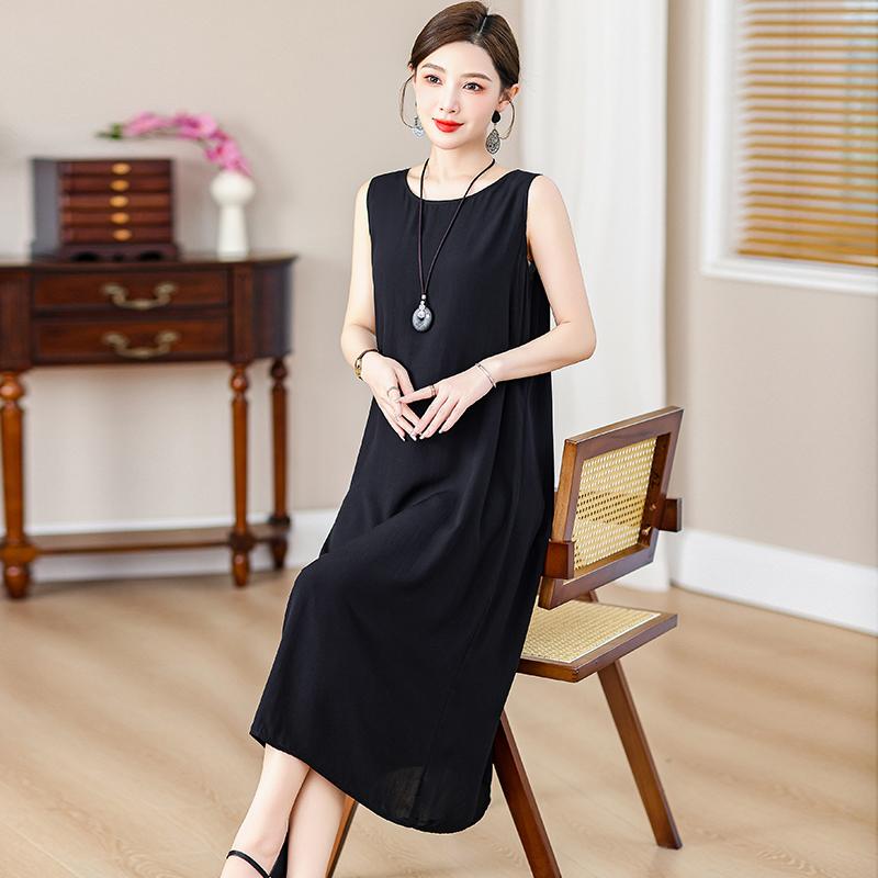 Abito lungo da donna taglie forti Abito estivo casual elegante senza maniche con stampa vintage per donna