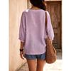 Women V Neck 3/4 Sleeve Linen Cotton Blouse Loose Casual Solid Color Summer Tops