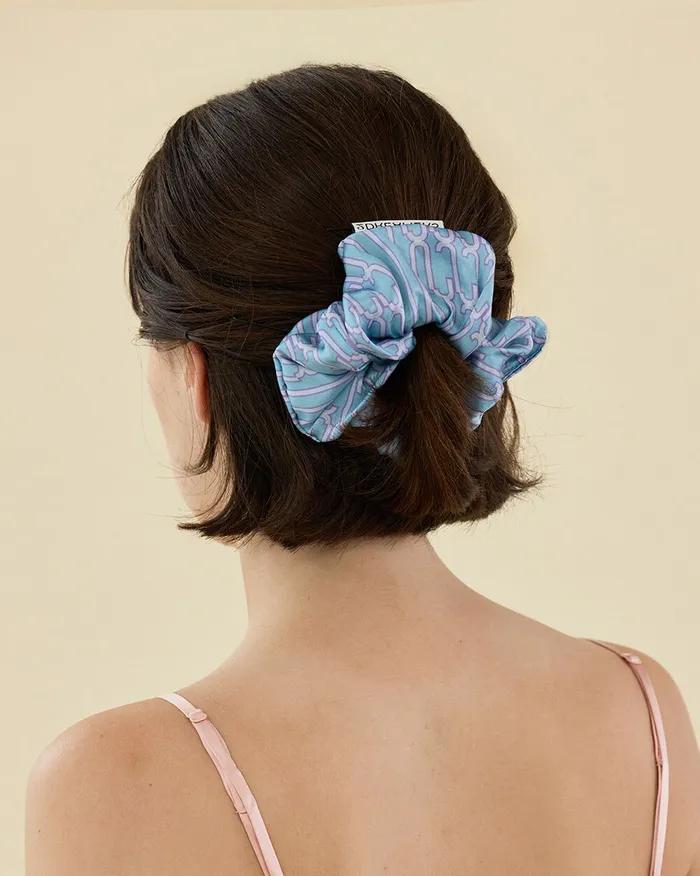 Flowing Grid Silk Scrunchie