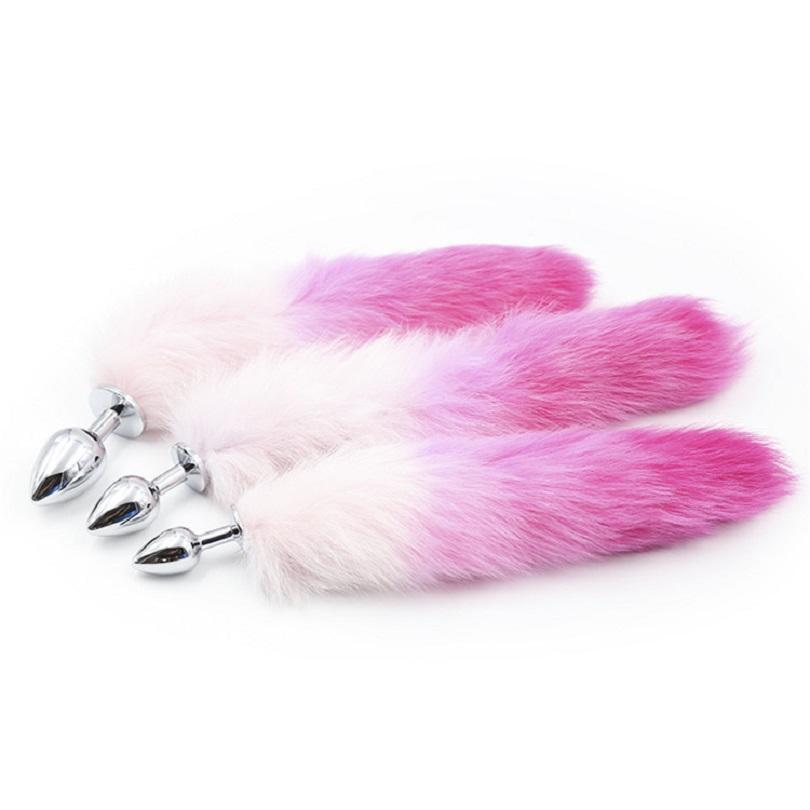 New White Pink Purple Color Fox Tail Small Medium Large Anal Plug Beads Metal Butt Plug Role Play Flirting Fetish Sex Toy Women