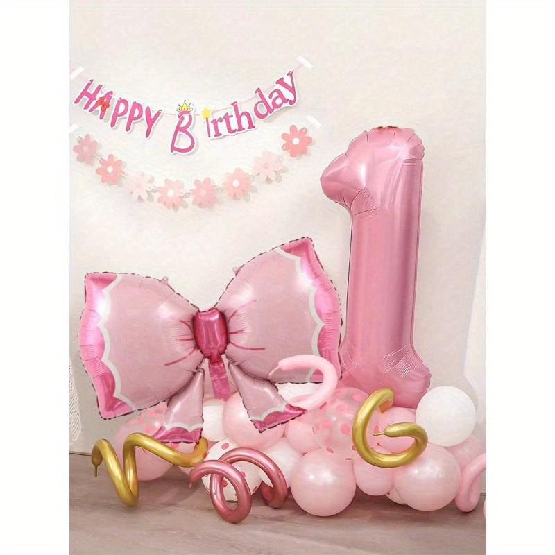 2pcs/Set 32" Pearlescent Pink Number & Bow Foil Balloon, Suitable For Birthday, Valentine's Day, Anniversary Party Decorations
