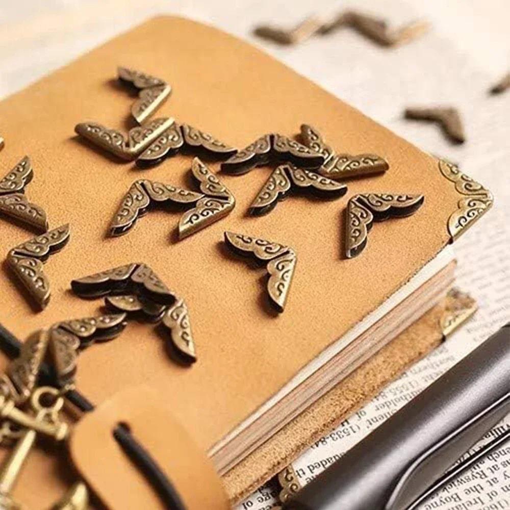 100Pcs Metal Book Corner Protector Vintage Scrapbook Photo Album Notebook Menus Folder Protecting Golden Silver Bronze