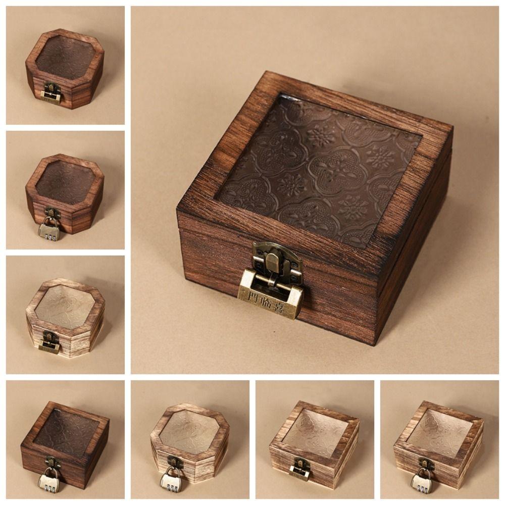 With Lock Wooden Jewelry Storage Box Portable Treasure Decorative Box  Home Decoration
