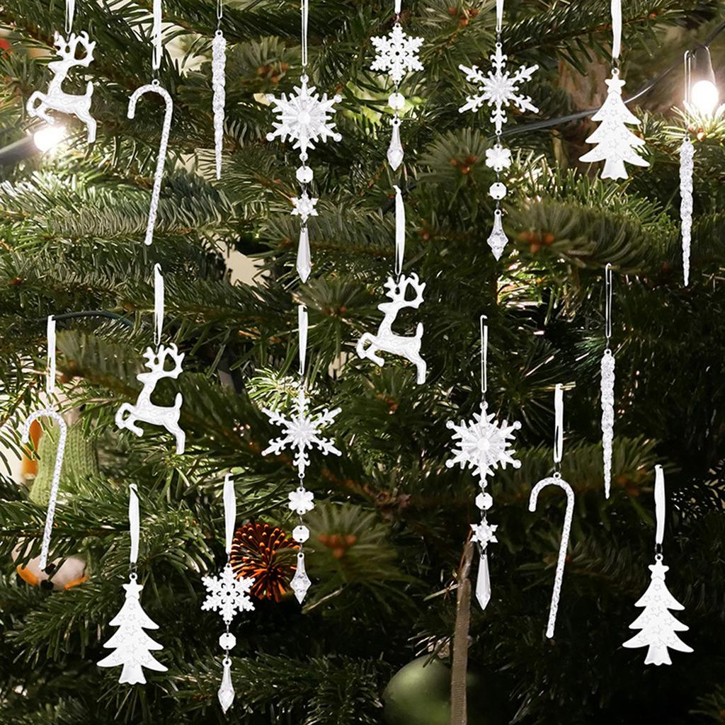 18 Pcs Christmas Ornament Hanging Snowflake Icicle Christmas Tree Ornament with Drop Pendant For Holiday Decoration