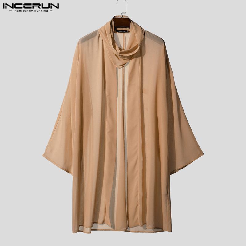 INCERUN 2PCS Sets Mens See Through Long Sleeve Open Front Tops Harem Pants Beach Home Outfits