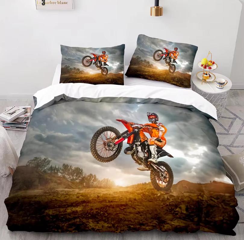 Motorcycle Rider Duvet Cover Dirt Bike Bedding Set Motocross Quilt Cover for Men Durable Queen King Polyester Comforter Cover