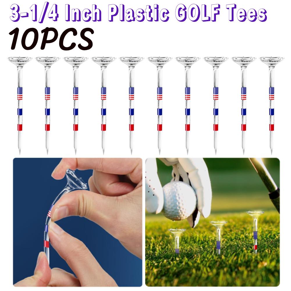 10PCS Golf Tees Reduces Friction and Side Spin 3-1/4 Inch Plastic Golf Tees USA American Flag Golf Plastic Tees Gifts for Men