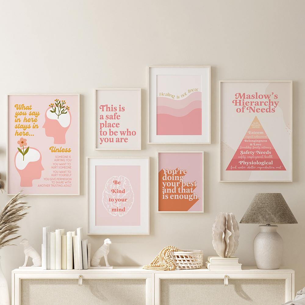 Mental Health Quote Propaganda Poster Print Therapist Office Wall Art Decor Pink Girl Mental Pyramid Canvas Painting Room Home