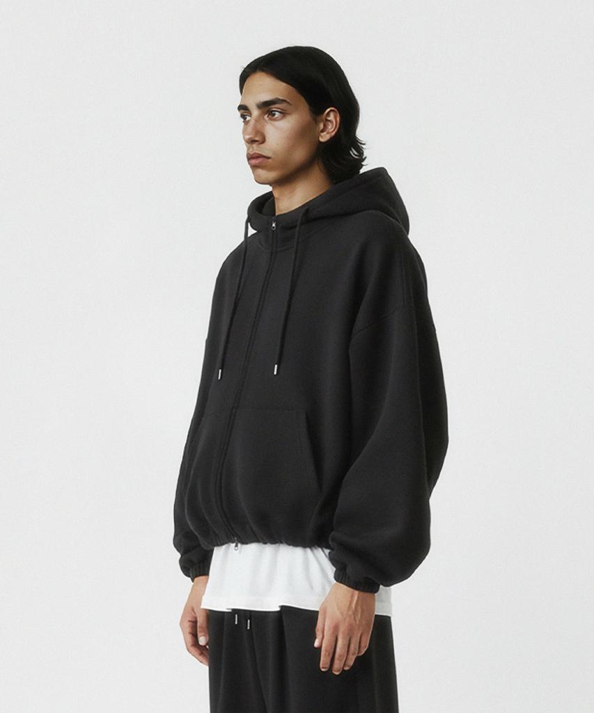 Prinoar [Set] String Overfit Two-Way Zip-Up Hoodie + Single-Pleat String Pants - Black