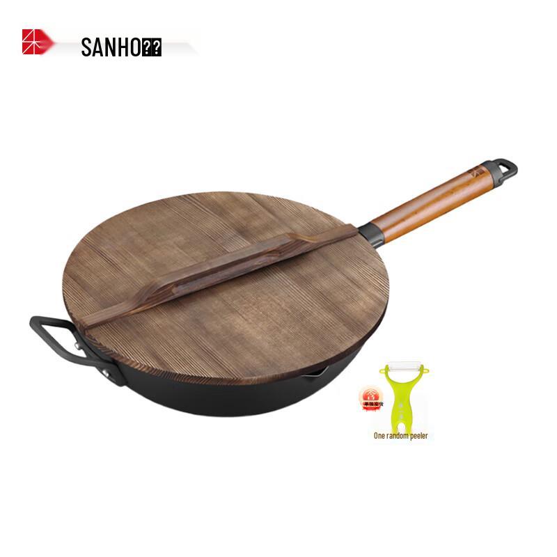 SANHO New Stainless Pure Iron Wok 34cm