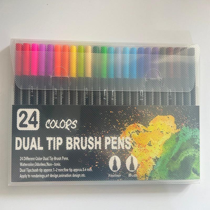Water-based Double-ended Watercolor Pen Set with Colored Fine Liner and Soft Tip