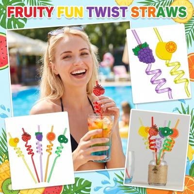 Creative Spiral Drinking Straws with Fruit and Animal Shapes Made of PET Safe Plastic Suitable for Parties and Events Reusable Fun Design