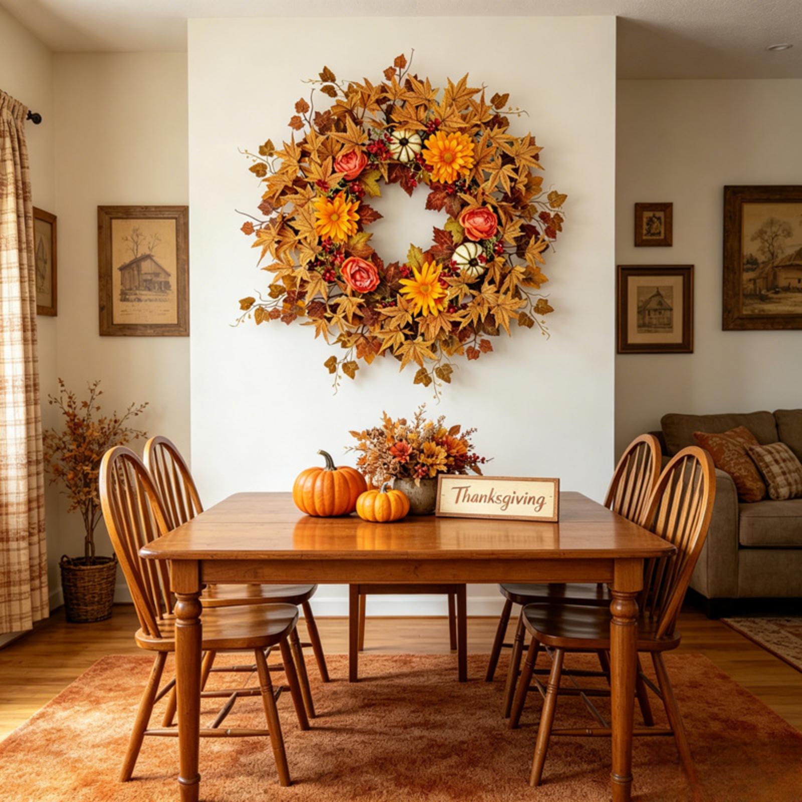 66cm Autumn Thanksgiving Wreath with Pumpkin Maple Leaves Artificial Flowers Decorative Fall Door Wreath for Seasonal Home Decoration One Size