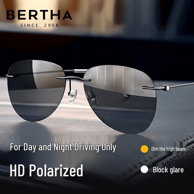 Bertha Men s Rimless Titanium Polarized Driving Aviator Sunglasses One Size