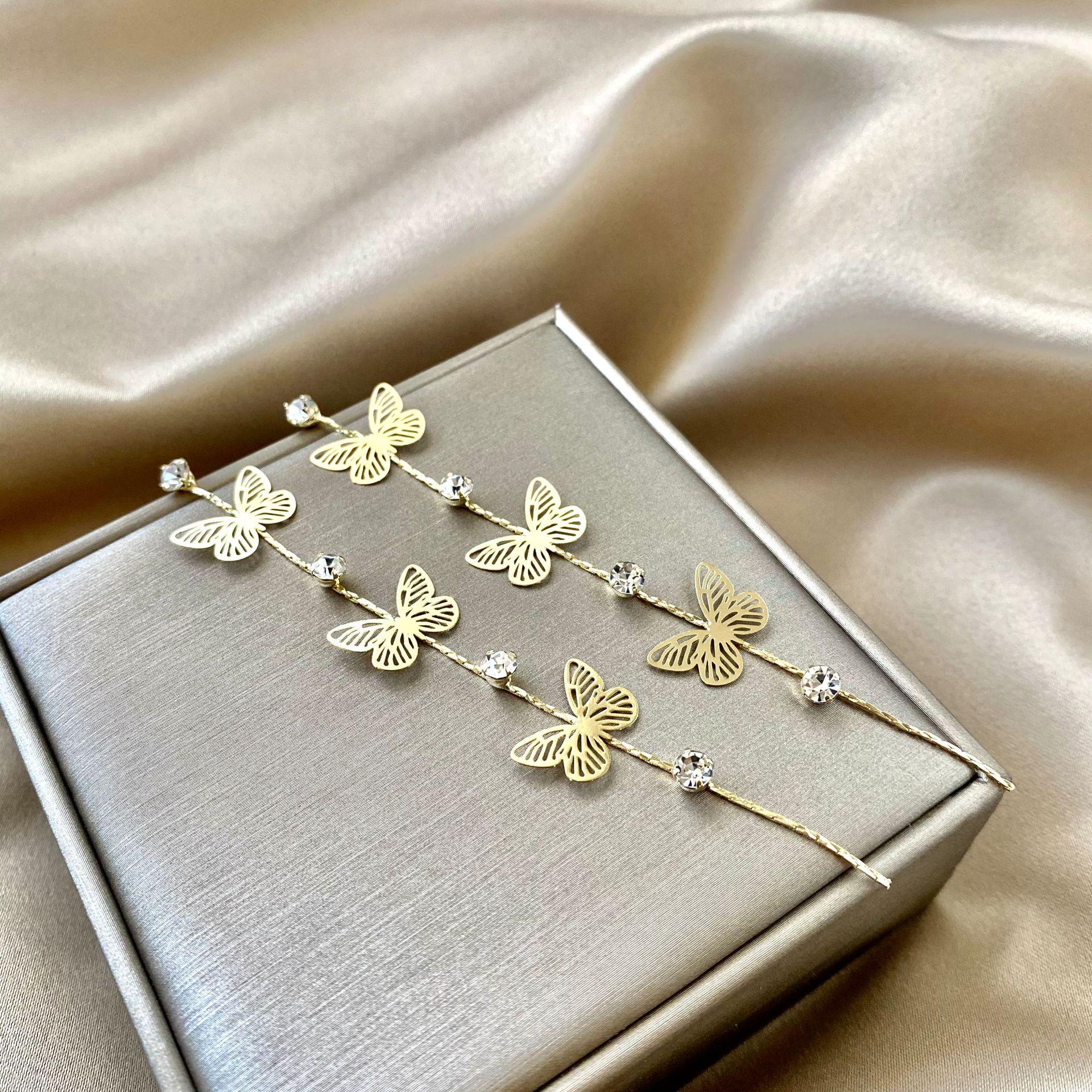 

Серьги-кисточки в форме полых бабочек - серебро 925 пробы, корейский стиль