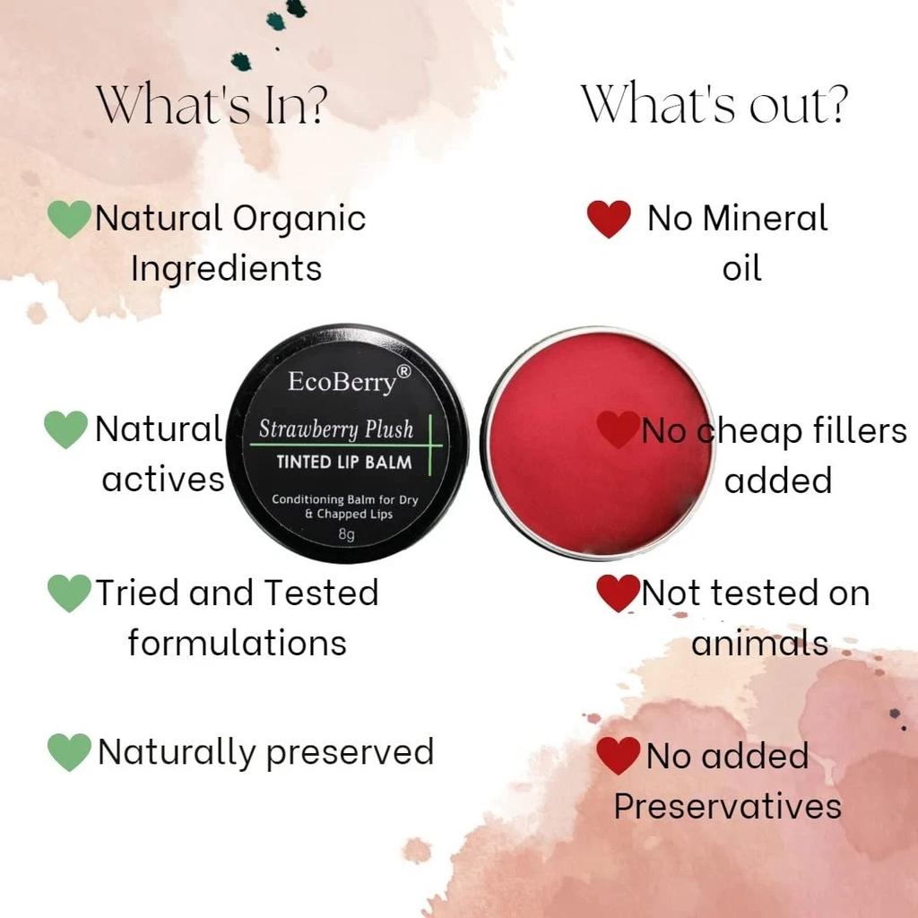 EcoBerry Strawberry Plush Tinted Lip Balm For Soft Lips 8gm
