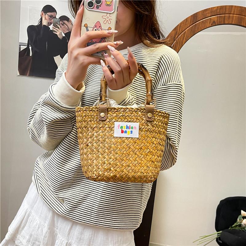 New Fashion Niche Design Bamboo Straw Woven Bag Portable Shoulder Crossbody Trendy Women's Bag