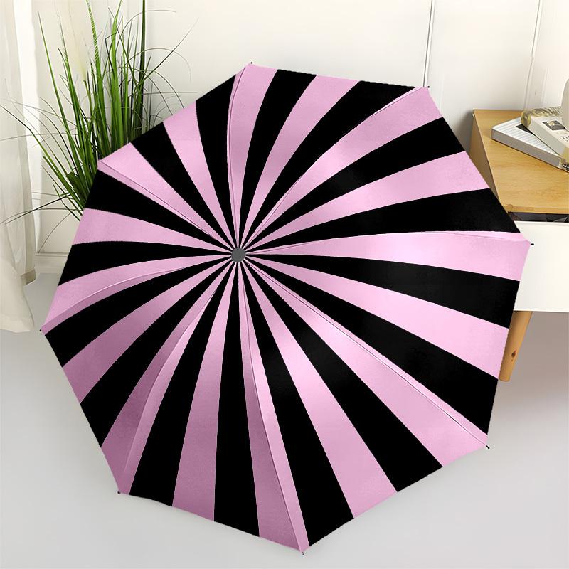 

1pc Pink and Black Radiating Stripes Pattern Umbrella with Plastic Handle,Compact & Stylish,Cartoon Pattern,Outdoor UmbrellaPT287