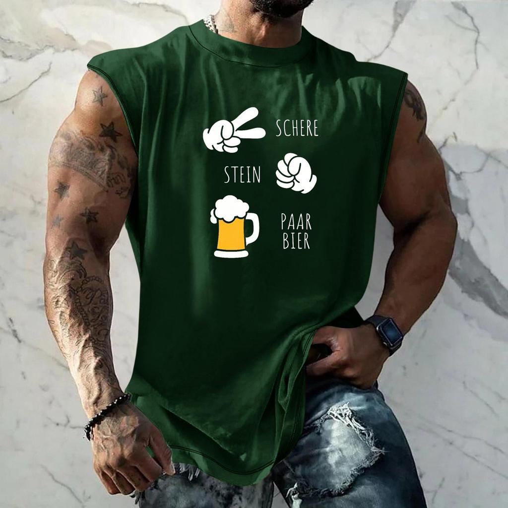 Men Sleeveless Tank Top Loose Fit Textured Pattern Printed Vest Casual Sports Streetwear Summer Holiday Daily Wear
