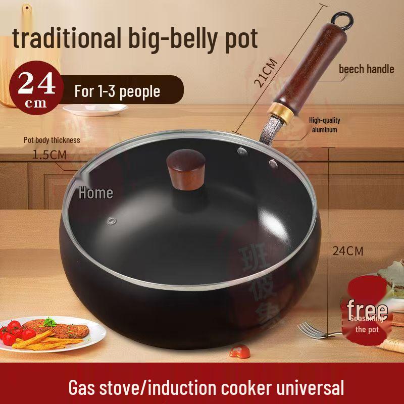 Large-Bellied Mini Wok: Flat-Bottomed Non-Coated Non-Stick Iron Pot for Stir-Frying