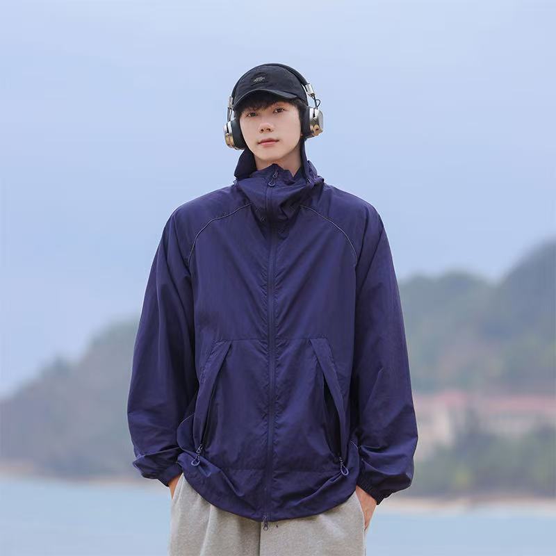 

Men’s UPF50+ Sun Protection Jacket Lightweight Breathable UV Protection Cycling Hiking Outdoor Windbreaker Summer Sunscreen Coat 3XL темно-фіолетовий колір