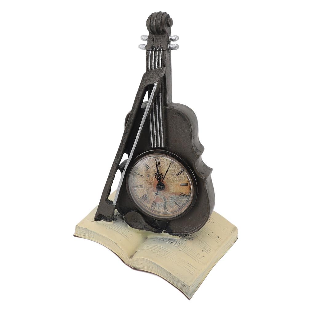 Vintage Violin Clock Sculpture Resin Antique Tabletop Clock Violin Models Musical Instrument Ornaments for Office