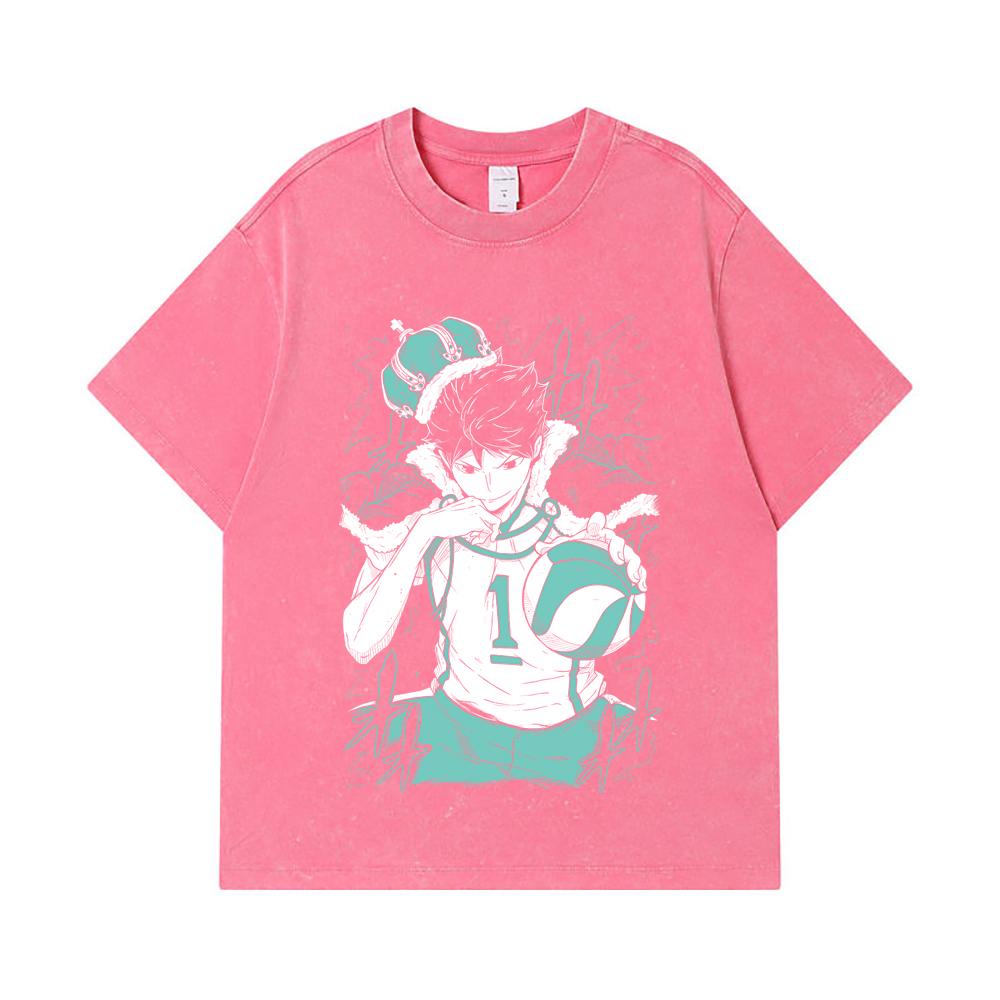 275 GSM Washed T-shirts 100% Cotton Haikyu V3 Oikawa Print Unisex Heavy Cotton T Shirt