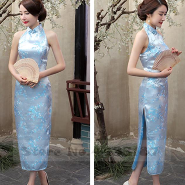 Sexy Backless Sleeveless Cheongsam Female Retro Classic Brocade Chinese Qipao Dress Plus Size Dragon and Phoenix Vestidos