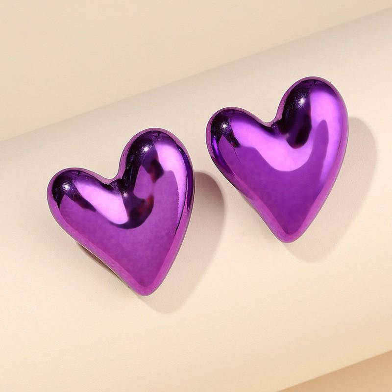 Women Polished Gold Solid 3D Heart Stud Earrings