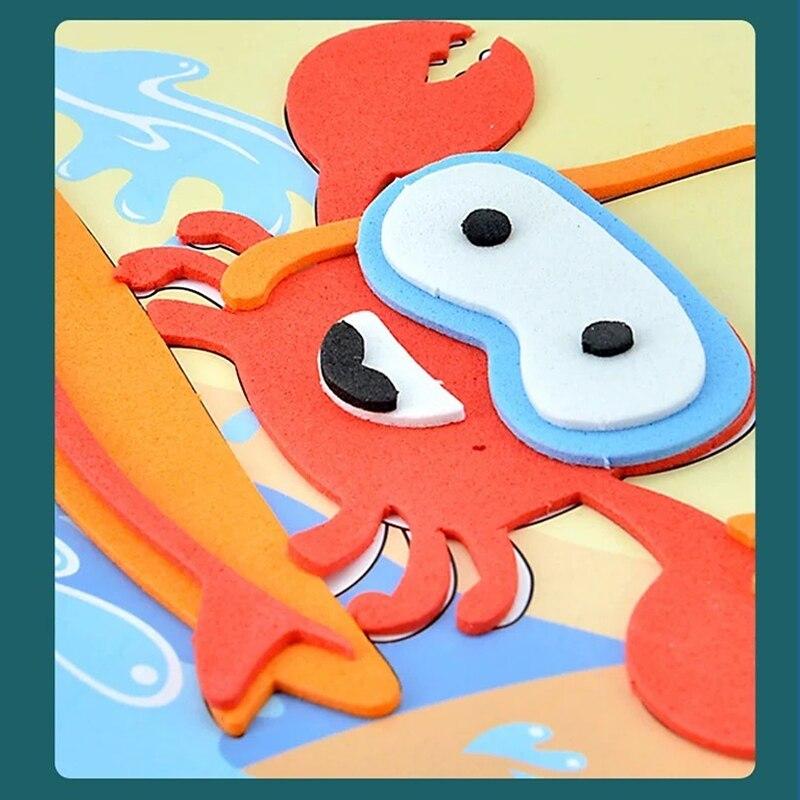 Non-Toxic 10 Pcs 3D Eva Foam Sticker Creative Art Craft Kit For Kids Children Diy Cartoon Animal Transportation Painting For Education