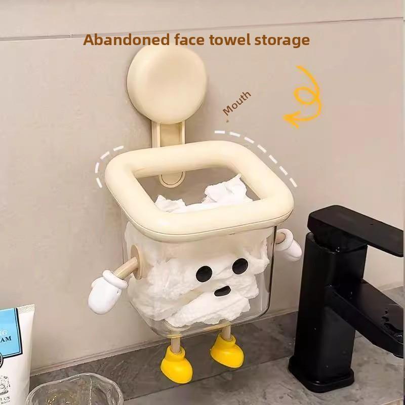 1 Stück Cartoon Badezimmer Stanzfrei Saugknopf Haken Gestell Gesichtstuch Aufbewahrungsbox Wandmontiert Waschbecken Kosmetik Aufbewahrungsbox Aufbewahrungskorb