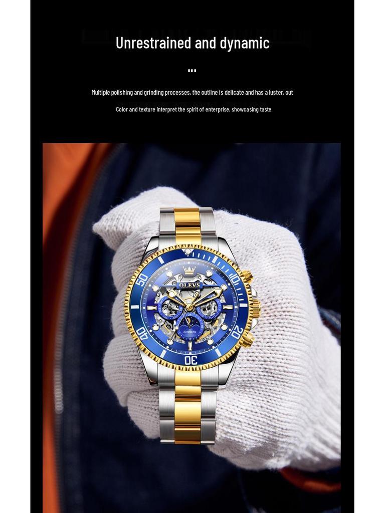 Oulisi Herren Automatikuhr - Lao-Stil, Wasserdicht, Multifunktionales Design