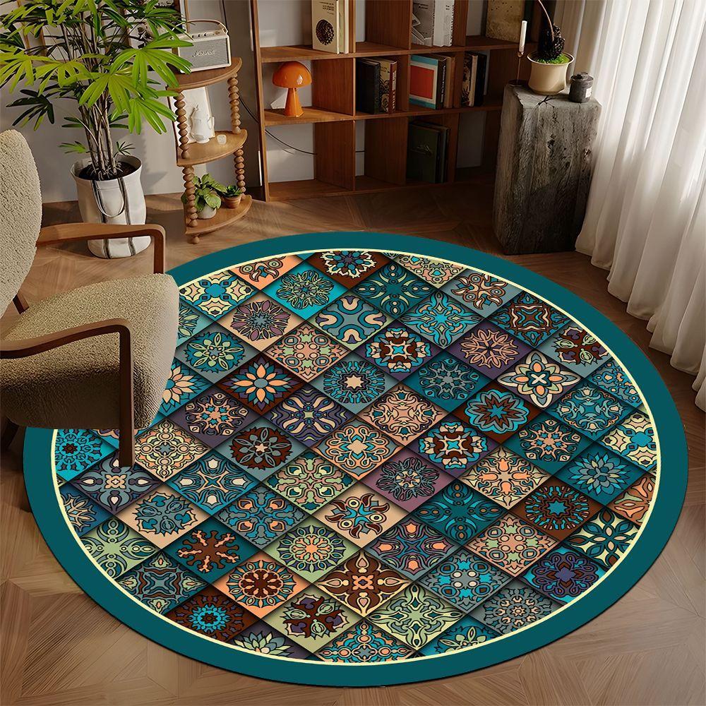 Modern Mandala Style Round Rug Lounge Room Yoga Mat Living Room Sofa Rug Home Decor Bedroom Bedside Soft Rug Reading Chair Mat