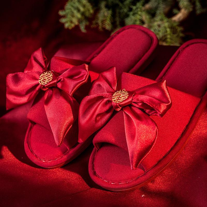 Red Dowry Slippers Couple Festive Bride Summer Wedding Wedding Slippers Light Luxury Home Interior