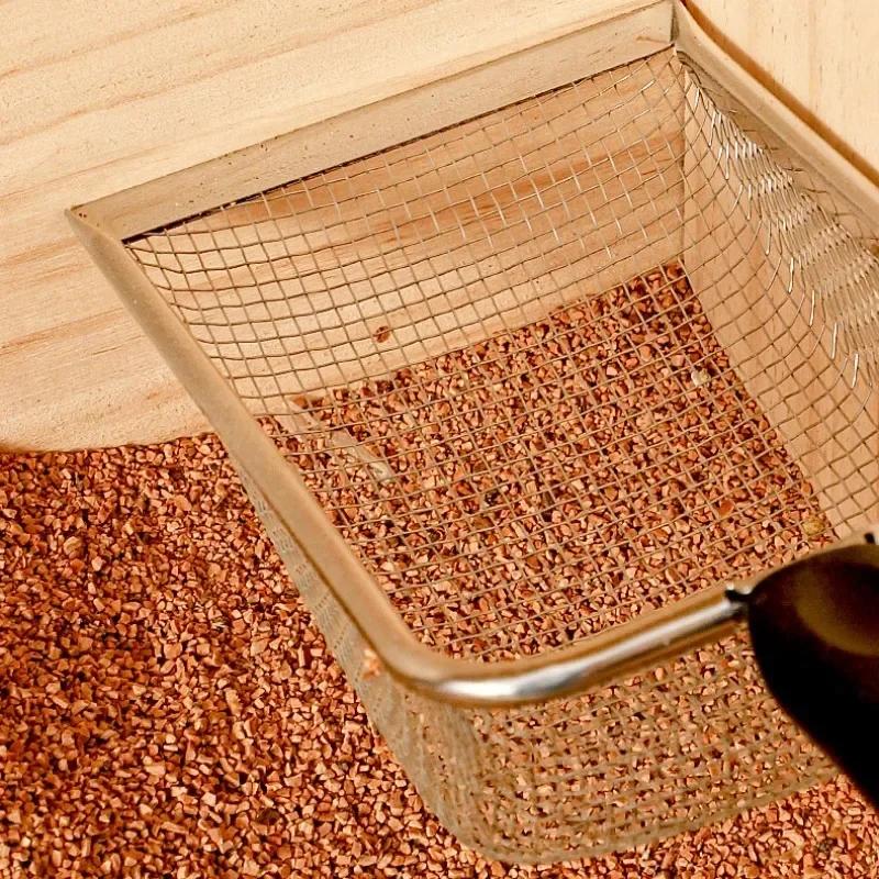 Pá para areia de gato Aço inoxidável Pá para substrato de areia de réptil Limpeza de fezes Peneira de malha fina para cama Pá para areia de gato