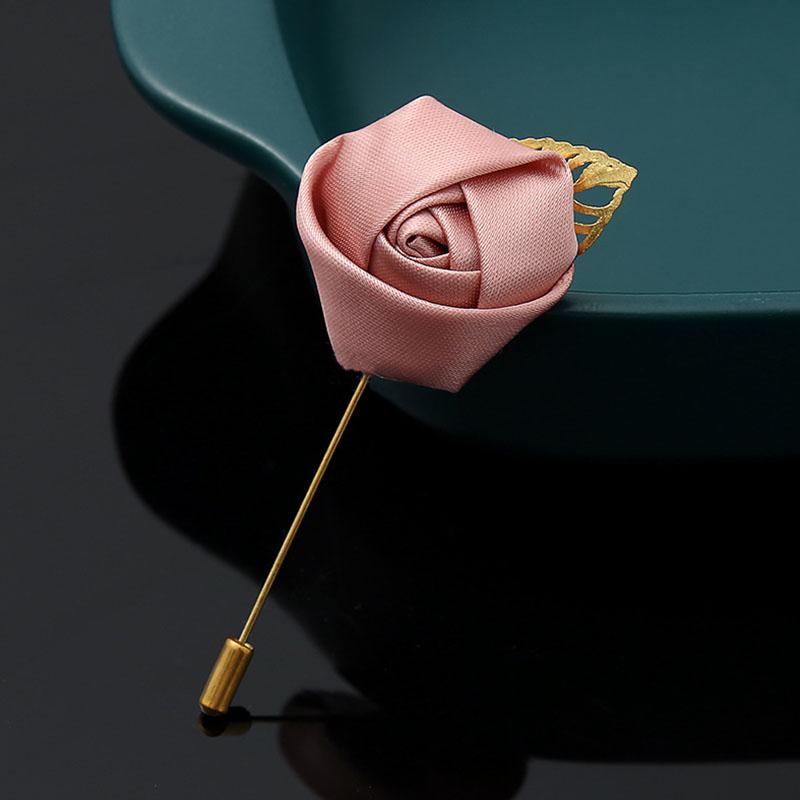 

Мужская брошь на лацкан для свадебной вечеринки с золотым листом для костюма, корсажная роза темно-розовый