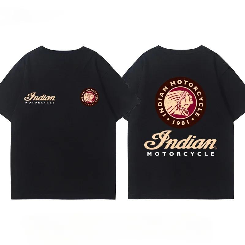 Indian Motorcycle Heavy Locomotive Cruise Bike Riding Suit Club Print Summer Cotton Casual Motorcycle Men's and Women's T-Shirt