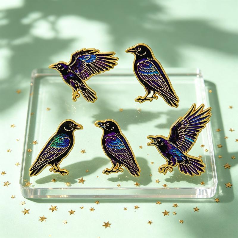 1Pcs Collar Lapel Pins Metal Badges Jewelry Punk Enamel Pin Cartoon Crow Brooch For Coat Halloween Brooches Party Gift