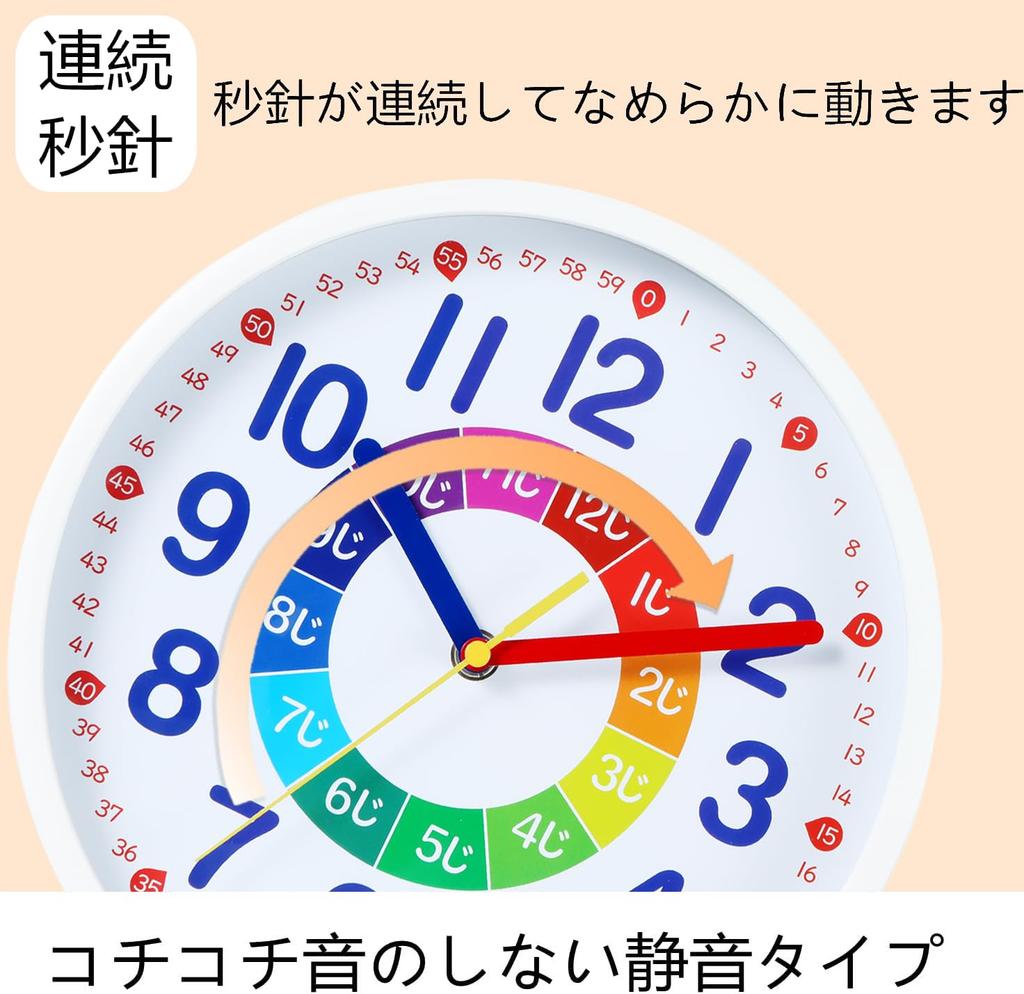 Nbdeal Educational Wall Continuous Second Diameter White Face with White Frame Clock, Clock, Radio-Controlled Clock, Hand, Quiet, 25cm, DB-887