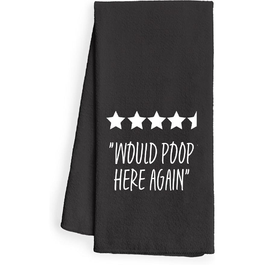 Funny Decorative Towels - Would Poop Here Again Hand Towels, Fun Decor, 1624 Inches (Black)