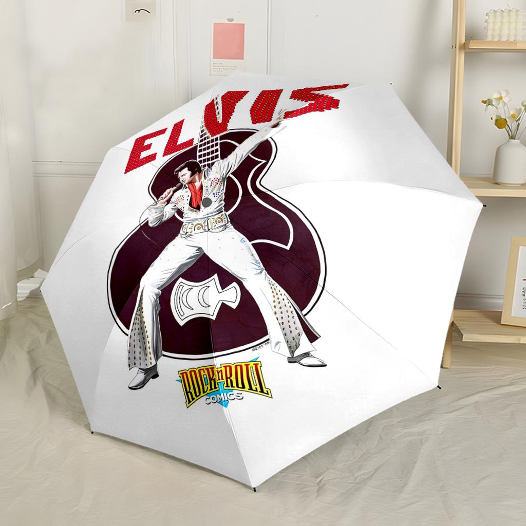 Legenda Rock And Roll Elvis Automatyczny Parasol Składany Parasol z 8 Żebrami Wytrzymały Plastik i Żelazo Parasol na Każdą Porę Roku do Podróży Stylowy Dodatek