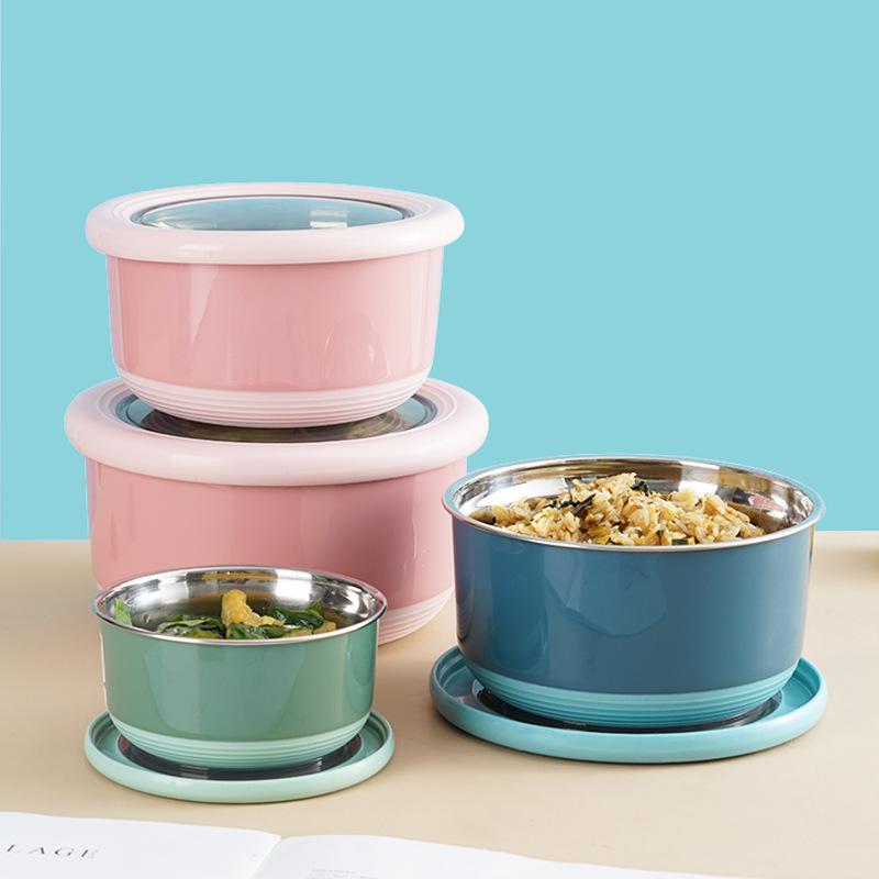 Baby Versiegelte Edelstahl Bento Lunchbox - Anti-Rutsch Runde Nudelschale