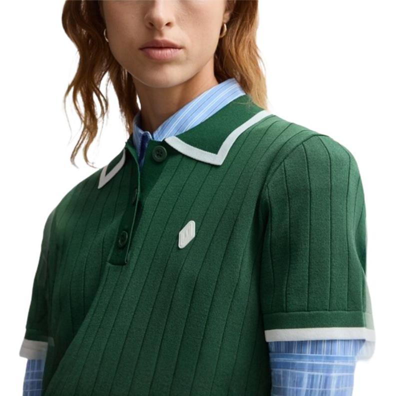 Skechers Classic Series Knitted Retro Color Block Short Sleeve Polo Shirt Women Tops L226W065-01WN